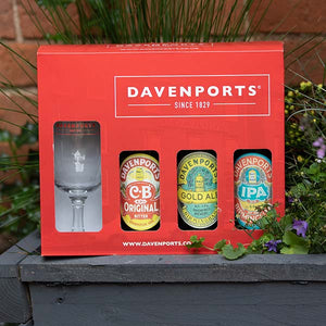 Davenports 3 Bottle Beer Pack and a Davenport Branded Glass